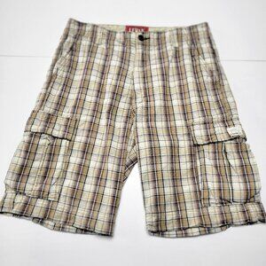 Levi’s Cargo Shorts Size 36 Plaid 100% Cotton Tan White Brown 11” Inseam
